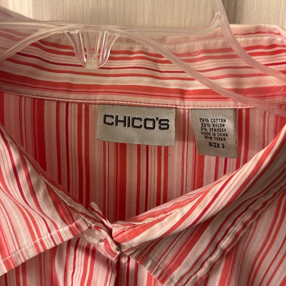Chicos longsleevee pink white ane red striped button down blouse size 3 - Picture 3 of 9